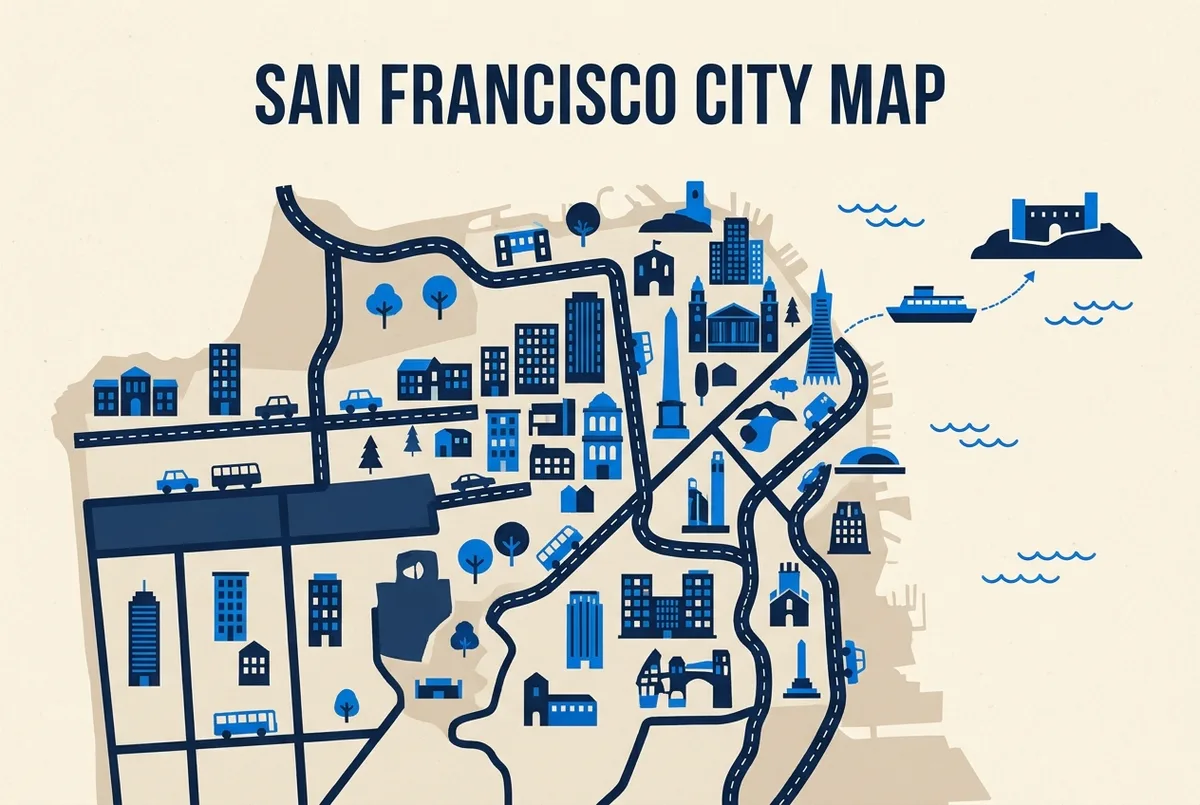 illustrated map of San Francisco highlights for Alcatraz Tickets Sold Out? Same-Day and Last-Minute Options, alcatraz tickets today